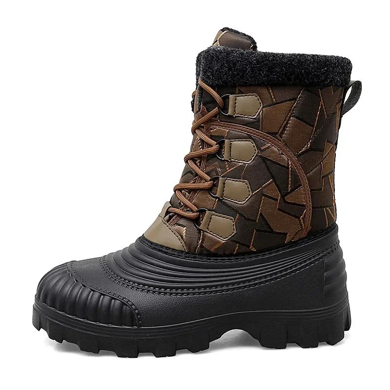 Fashion High Top Winter Camouflage Boots Warm Thick Plush Men Outdoor Walking Shoes Waterproof Snow Boots Men Cotton Shoes Men Lace Up