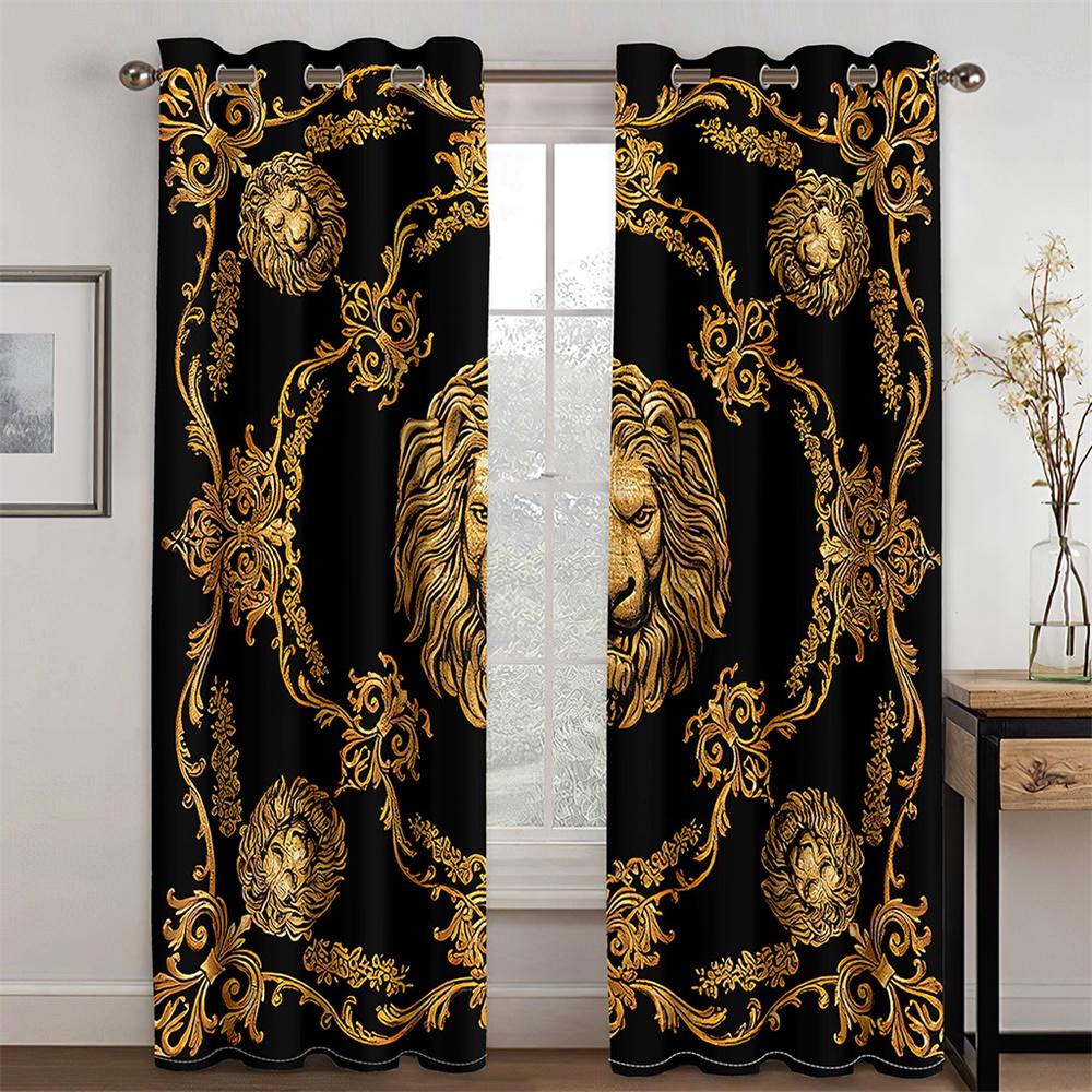 Cheap European Style Gold Pattern Sunshade Curtains 2 Panel Deluxe Living Room Bedroom Window Decor Curtains