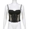 Frauen Spitze Mesh Mesh Spleißen Fisch Knochen Schlank Kleine Weste Freigelegtes Schlüsselbein mit Brust Pad Perspektive Hosenträger Tops