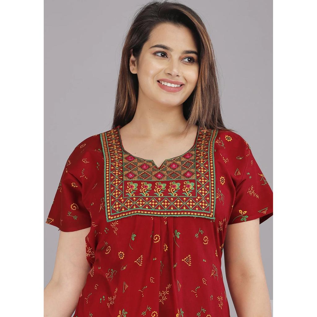 Women Cotton Floral Printed Night Gown Dress Indian Designer Casual Wear Nighty