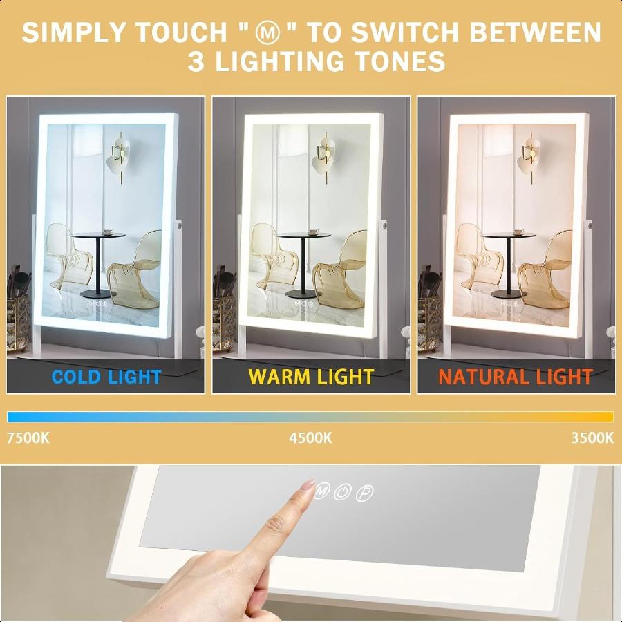 Vanity Mirror with Lights 16.14 X 11.81Lighted Makeup Mirror and Hollywood Mirror with Smart Touch Control 3 Colors Dimmable LE