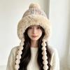 Winter Fleece Thick Warm Hat Women'S Sweet Cute Pom-Pom Braided Lei Feng Hat Ear Protection Cold-Proof Hat