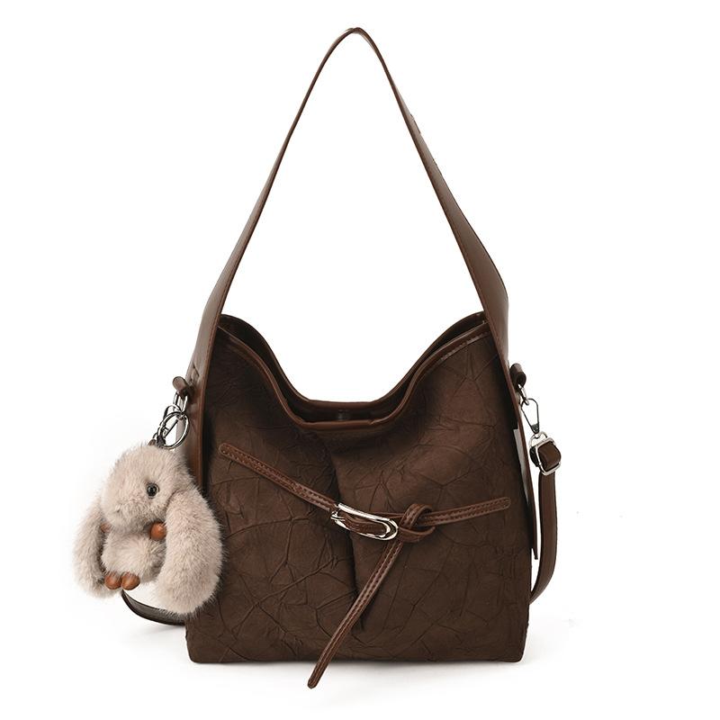 New Fashi Women Commuting Shoulder Bag Retro Casual Large Capacity Bucket Bag Comfortable and Versatile Texture Handle Bag