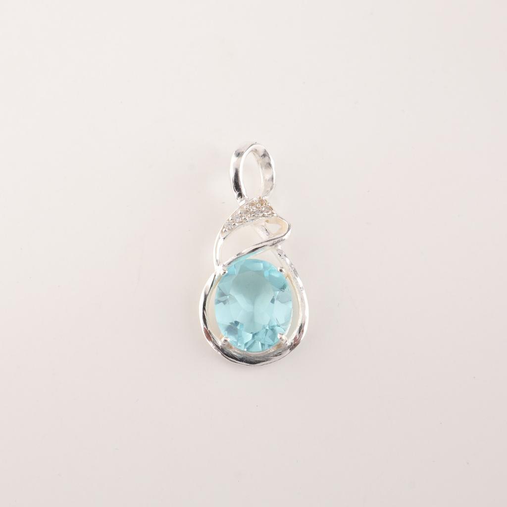 Oval Sky Blue Topaz Gemstone 925 Sterling Silver Jewelry Zircon Pendant 1.22" CZP-13-9