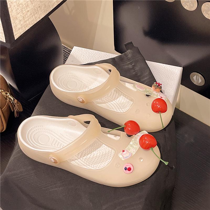 

Cute and cute Mary Jane hole shoes women wear non-slip thick-soled breathable cherry bag head sandals at home in summer 35