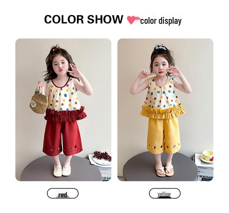 Girls' Colorful Polka Dot Vest & Star Pants Set - 2026 Summer Casual Outfit