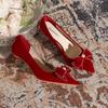 Fashion Women's Fashion Thin Heel Single Shoes Autumn New Pointed Head Shallow Mouth Suede Butterfly Knot High Heels Wedding Shoes