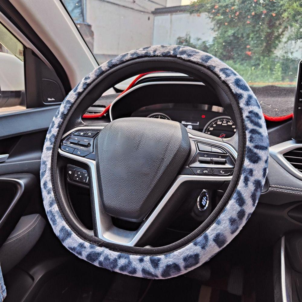 Leopard Steering Wheel Cover Winter Plush Car Steering Wheel Cover  Vehicle Interior