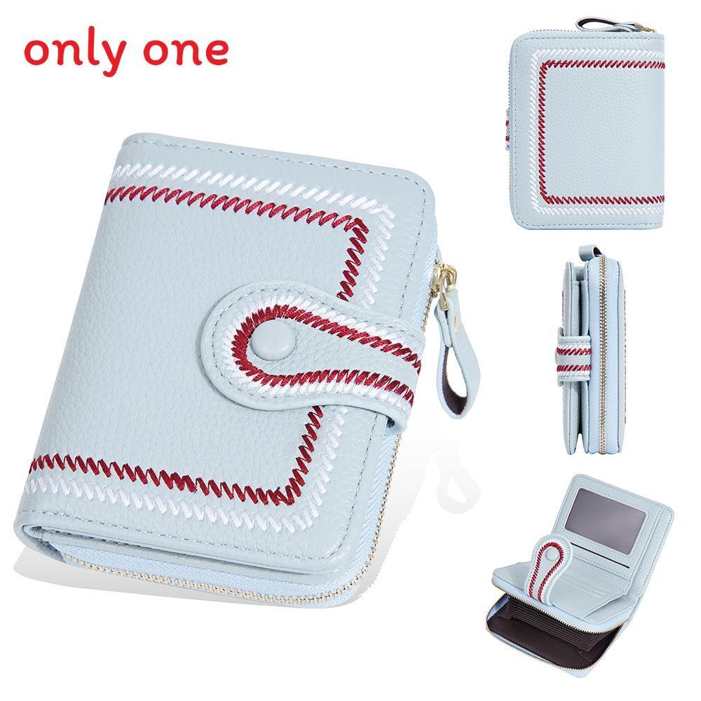 Womens Short Wallet With Zipper Closure And Embroidered Design For Daily Use