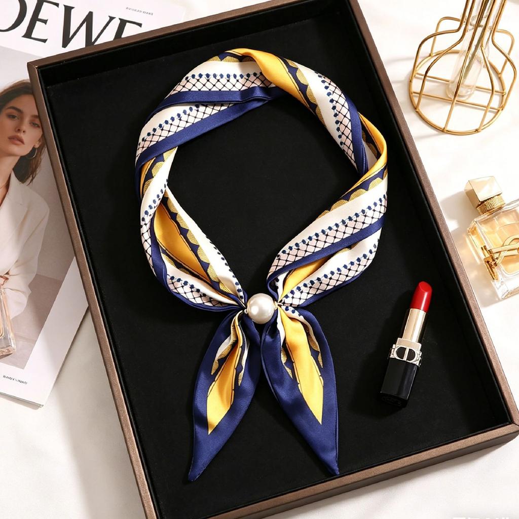 New lazy silk scarf versatile big bead magnetic buckle temperament fashionable foreign style spring and autumn summer women's necklace small silk scar