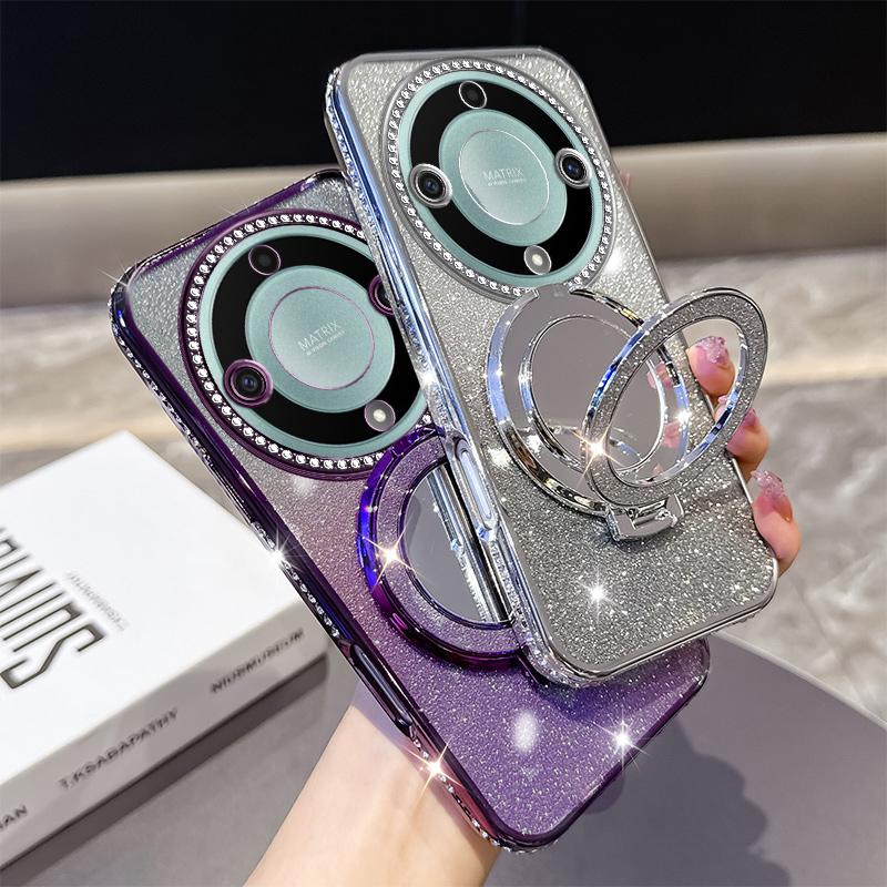 KEYSION Glitter Jewelled Magnetic Phone Case for HONOR X9b 5G X9A 5G Makeup Mirror Stand Shockproof Cover for Magic 6 5 Lite 5G