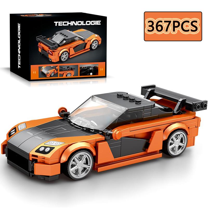 Orange Sports Car Building Block Creative City Vehicle Classic Car Model Bricks Desktop Display Kids Toys Holiday Gifts