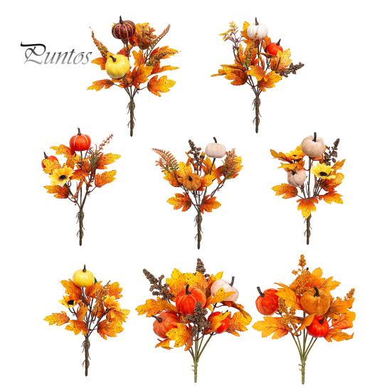 Bouquet Autunnale Artificiale con Zucche in Tessuto Foglie d'Acero Bacche di Grano, Fiori Finti e Decorazioni Autunnali per Centrotavola del Ringraziamento, Stagionale