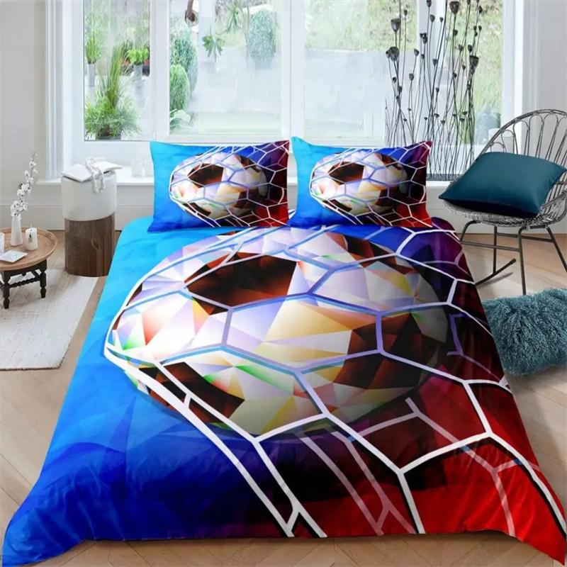 Soccer Duvet Cover Set King Queen Full Size Football Pattern Polyester Comforter Cover For Kids Teens Soccer Lover Bedding Set