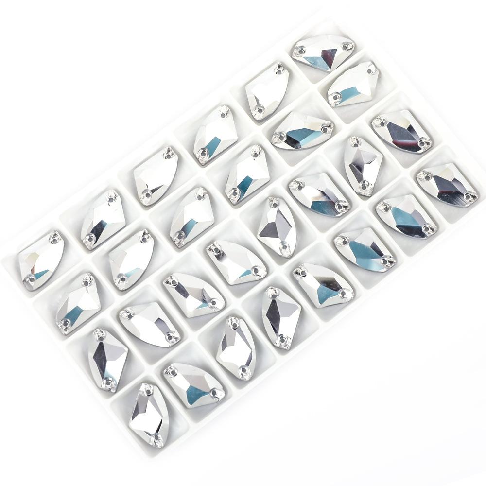 Weichen Flat Bottom Double Hole Color Axe Shape Hand Sewn Buckle Glass Rhinestone Diy Dress Wedding Dress Accessories