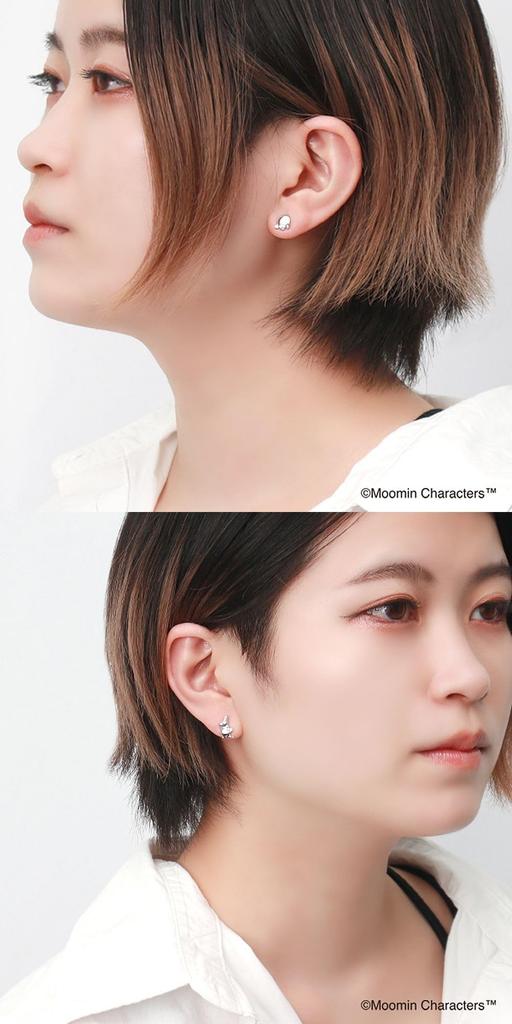 [Shinjuku Gin No Kura] Moomin Butt Asymmetrical Stud Earrings (2-Piece Set) for Women, 925 Sterling Silver, Official Character Merchandise