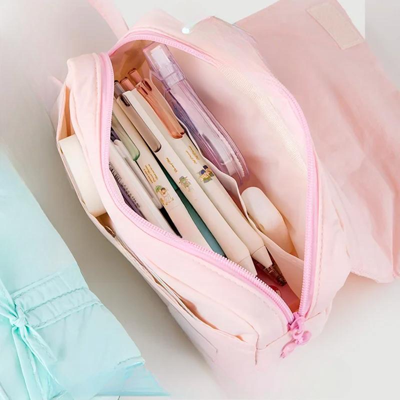 Simplicity Lace Korean Fashion Pecnil Case for Kids Solid Color Lace Ballet Bow Stationery Storage Bag Portable Cute Pencil Bag