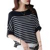 Elegant Striped Patchwork Blouse Women Half Sleeve Office Wear Summer T-shirt Fashion Loose Casual O-neck Tunic Tops