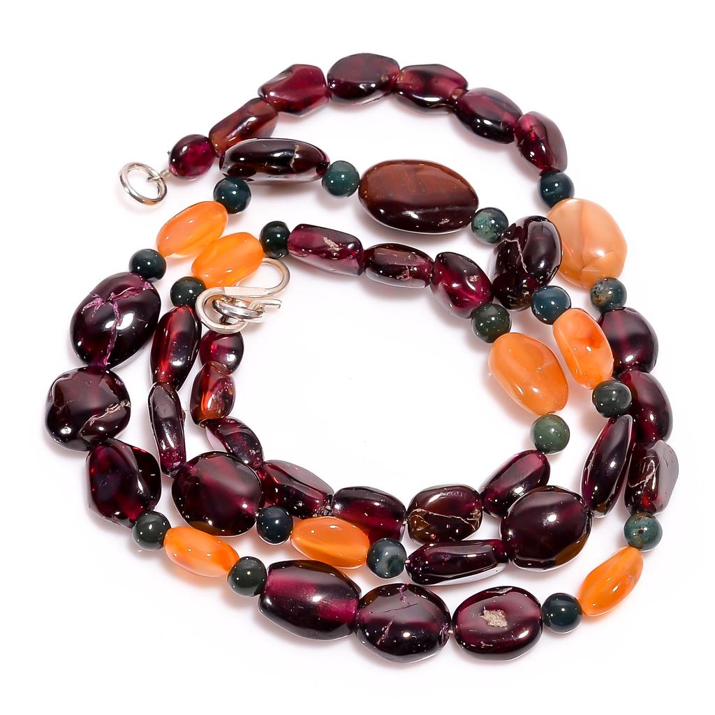 Natural Rhodolite Garnet Carnelian Aventurine Smooth Beads Necklace 3-13 Mm 18" UB-8449