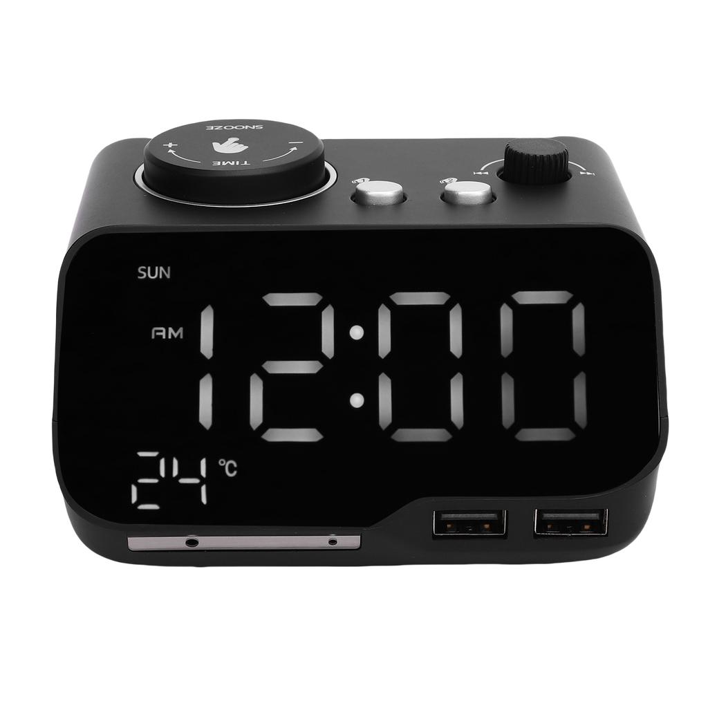 Digital Dual Alarm Clock Bluetooth Speaker FM Radio Alarm Clock with LED Display for Temperature Day of Week