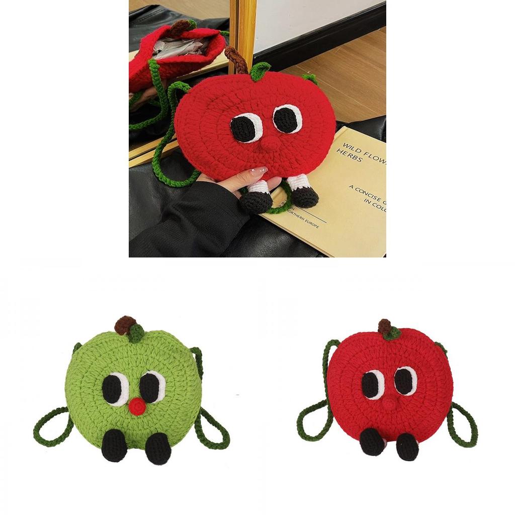 Apple Knitted Mini Crossbody Bag With Drawstring Closure For Kids And Teens