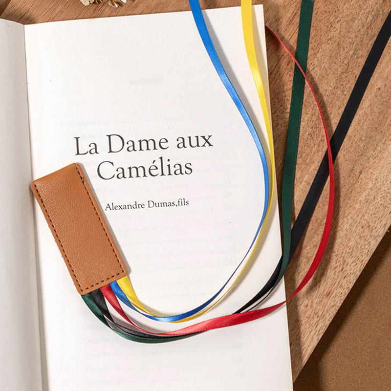 Colorful Ribbon Pu Leather Bookmark Reusable Delicate Ribbon Bookmarks Multi-Purpose Long Tassel Bookmark Student Stationery