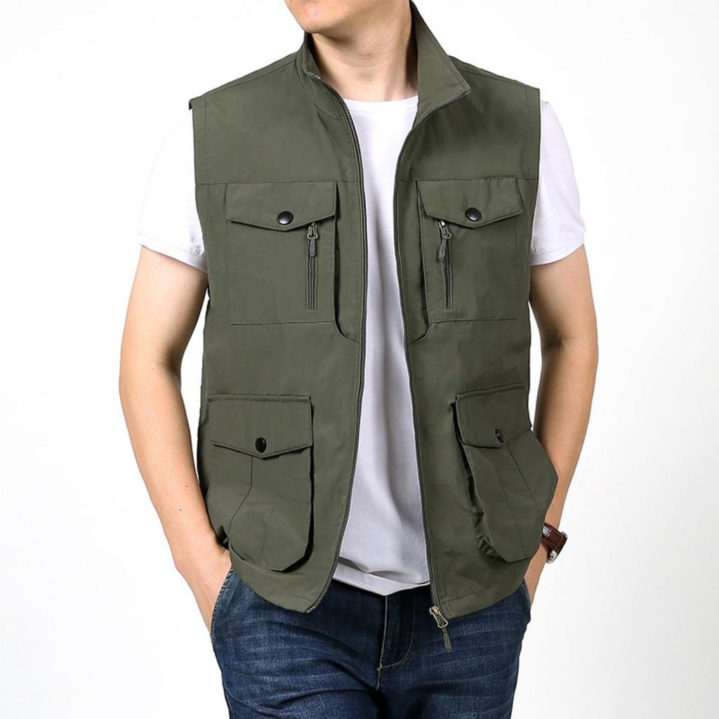 Men's Summer Multiple Pockets Fishing Vest, Loose Multi-functional Outdoor Utility Work Vest for Photography Camping Hiking