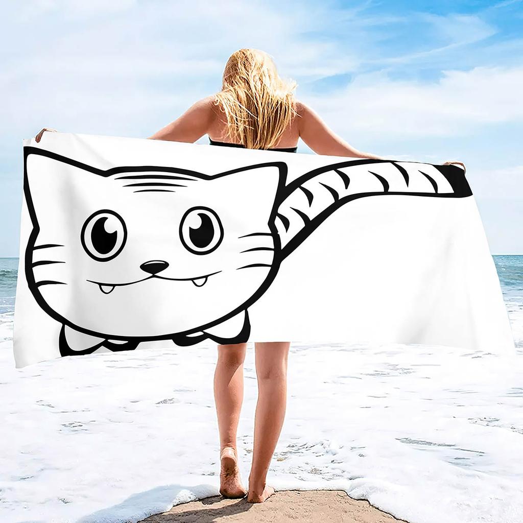 Cute Cat Print Beach Towel Soft Absorbent Large For Adult Kids Summer Travel Paw Design Perfect For Sunbathing Pool Use Gift