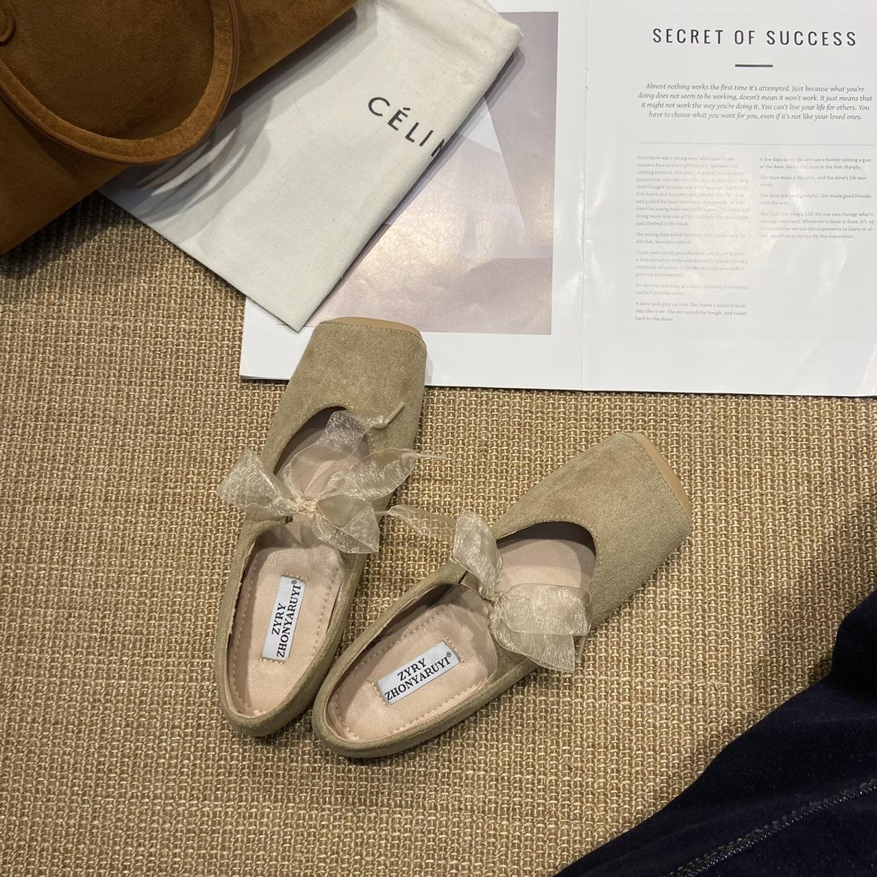 

French retro style ballet single shoes female autumn with skirt gentle fairy temperament square head soft sole Mary Jane shoes 39 хаки