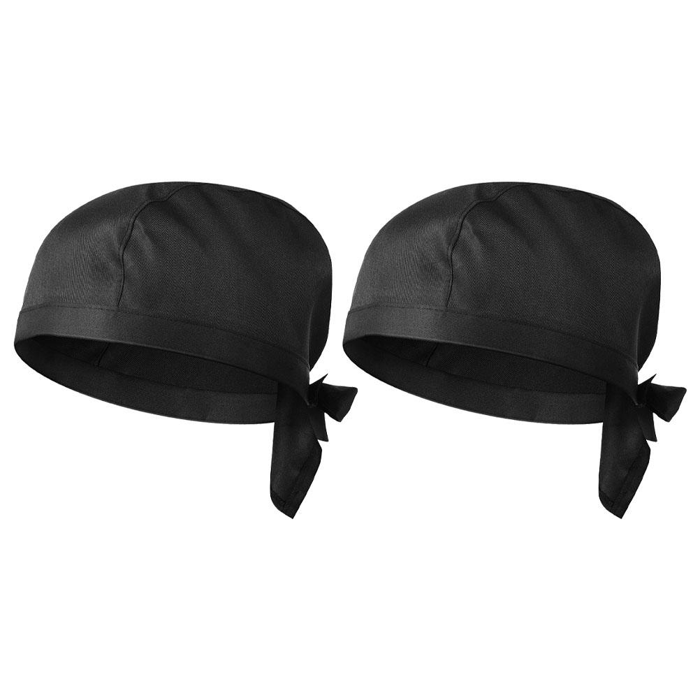 Chef Hat Turban Unisex Hats Black Caps Tie Work Kitchen for Men Cooking Wraps Skull Catering