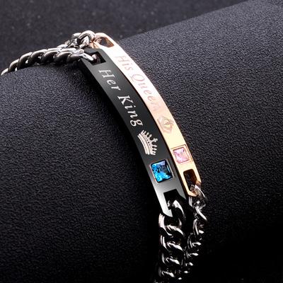 Bracciale per coppia minimalista alla moda in acciaio inossidabile His Queen Her King