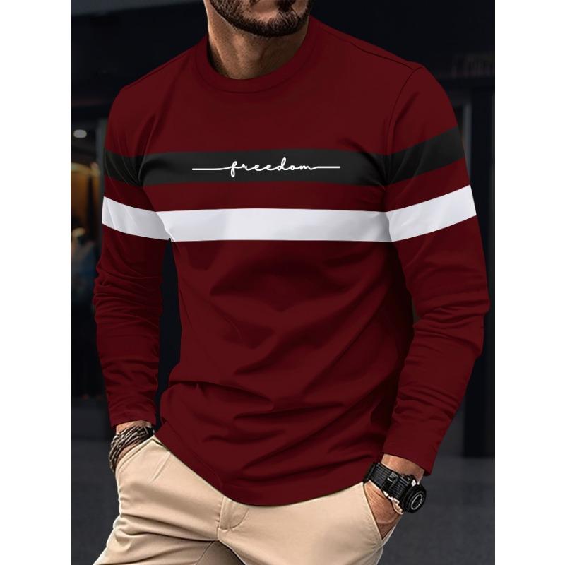 2026 Autumn Men's T-Shirt Clothing Fashion Oversized Crew Neck Long Sleeve T-Shirt Top Simple Casual Stripe T-Shirts For Men