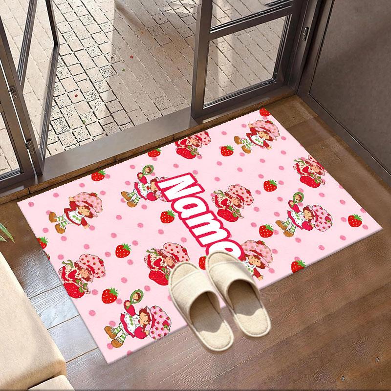 Custom Name Personalized Strawberry Shortcake Print Carpet, Versatile Home Decor Rug, for Playroom, Apartment, Balcony, Entryway, Hallway Gift
