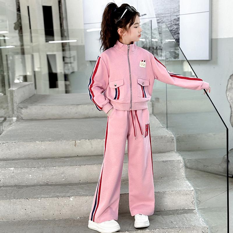 

Girls Autumn 2025 Color Block Wide Leg Pants and Top Set 130cm розовый