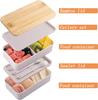 White Double Layer Wood Grain Bento Box Microwave Safe Large Capacity Lunch Container with Thermal Bag