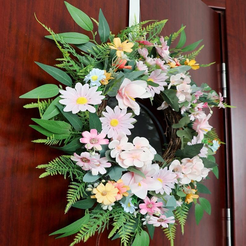 Artificial Flower with Leaves Wedding Wreath Spring Wreath Decoration for Door Window Hallway Farmhouses Home Decoration