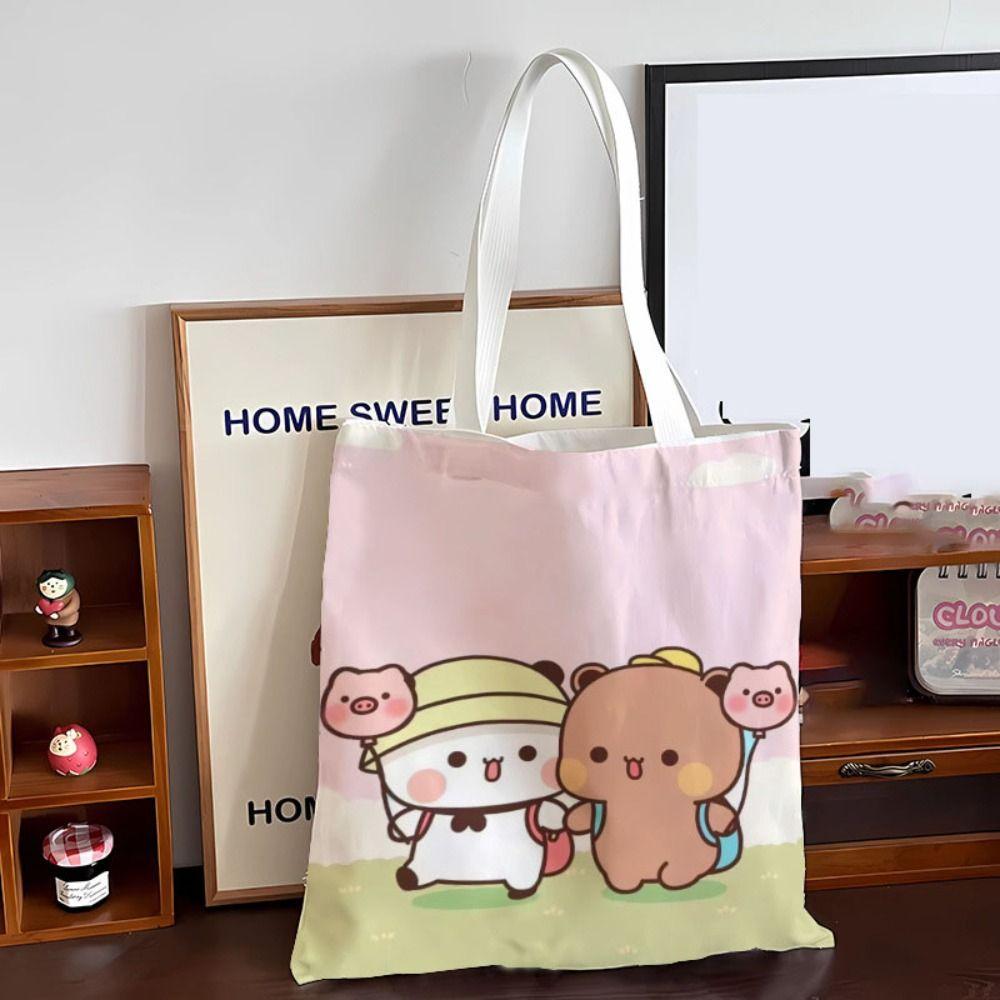 Cute Tote Bag Bubu Dudu Panda Bear Canvas Bag Couple Tote Niche Cartoon Japanese Style One-shoulder Handbag Gifts
