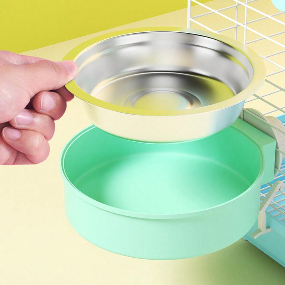 

1pc Random Style Stainless Steel Hanging Pet Bowl, Anti-Overturn Rabbit Feeding Bowl, Detachable & Easy-Clean, Suitable For Small Animals, Cat And Dog S зелёный