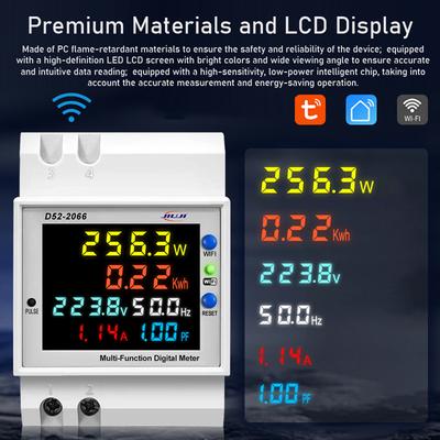 Tuya WiFi Home Intelligent Digital Display Electricity Meter DIN Rail Voltage and Current Meter Multi Function Power
