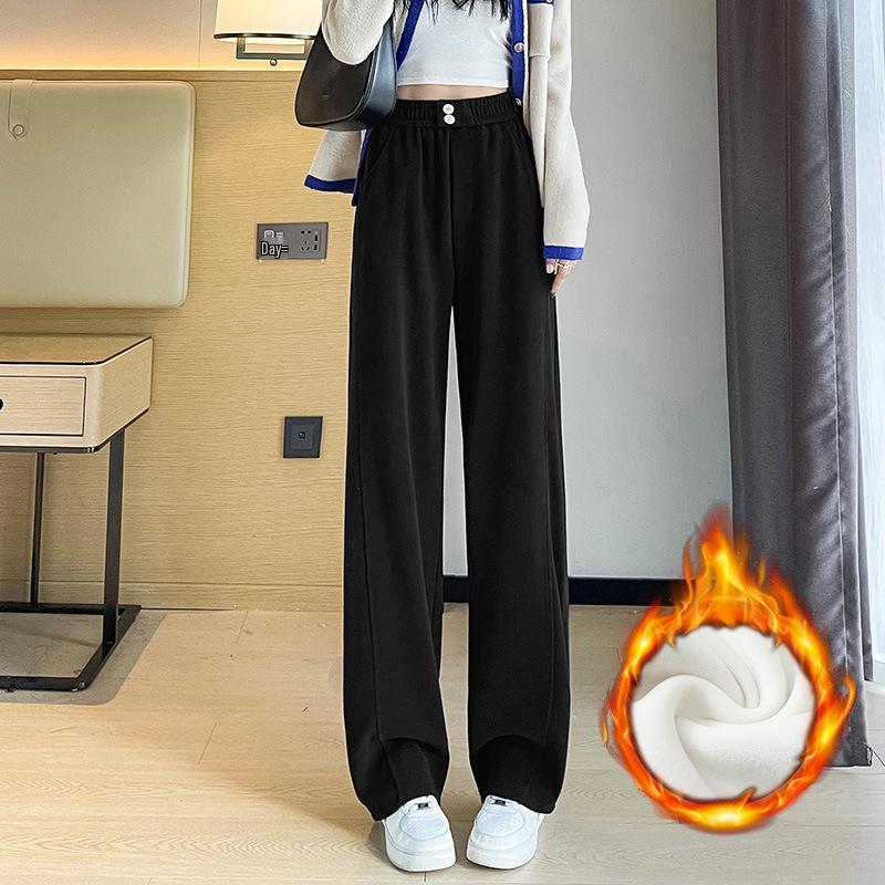 Plus Size High Waist Drapey Slimming Wide-Leg Pants for Women - Spring/Autumn 2024