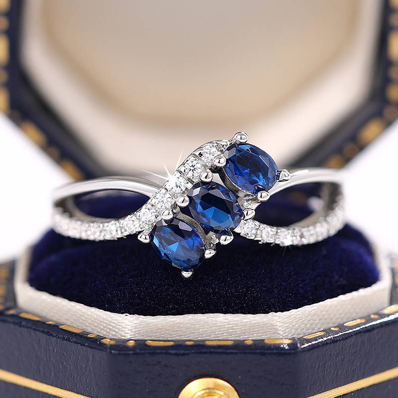 

Huitan Aesthetic Curve Design Women Ring with Bright Blue Cubic Zirconia Elegant Party Accessories Zircon for Anniversary Gift 10