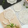 Beige Hand-Crocheted Cotton Fabric Insulation Coaster & Placemat with Large Hollow Lace Design