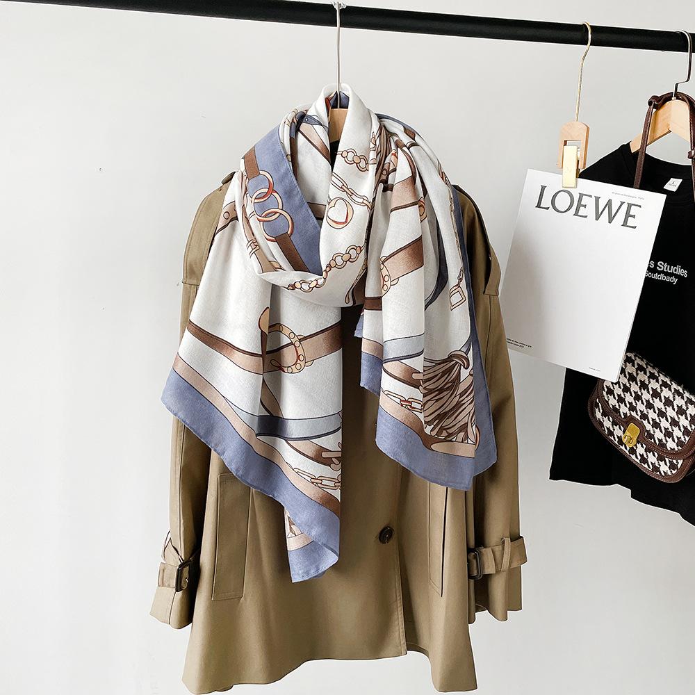 New cotton and linen scarf women's autumn high-end silk scarf soft cashew print angora red shawl headscarf