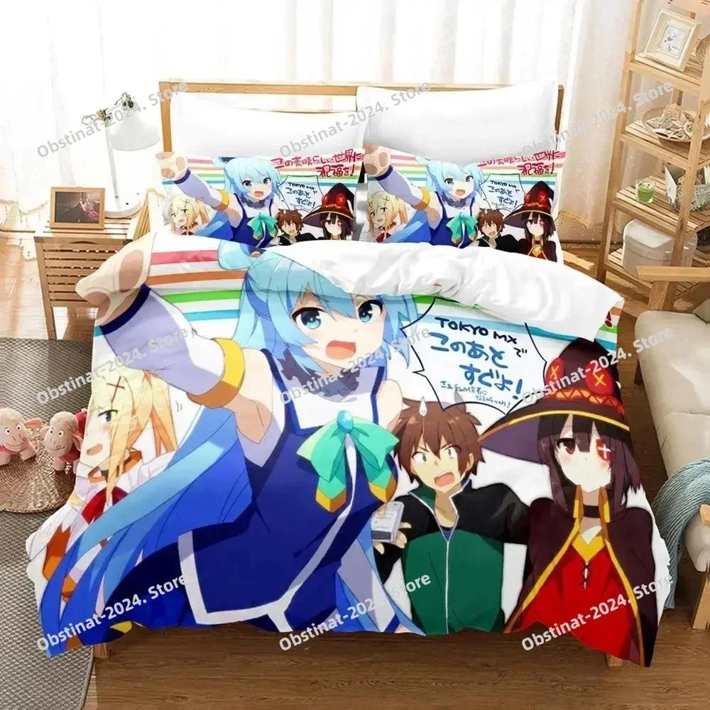 Anime KonoSuba Bedding Set Duvet Cover Bed Set Quilt Cover Pillowcase Comforter King Queen Size Boys Adult Bedding Set