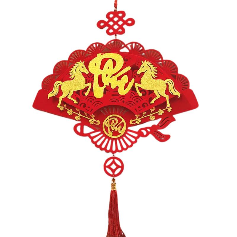 1PC Blessing Good Fortune Vietnamese Luck Red Lunar New Year Hangable Decor Fan Ornament Vietnamese Letters Tassels