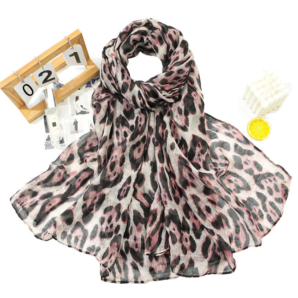 Hijab Fashion con Stampa Leopardo per Donna Sciarpa Lunga Stampata in Filato di Bali Turbanti Musulmani per Donna Sciarpa Hijab Femme Musulman