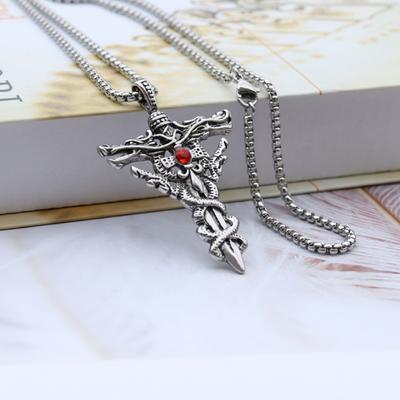 Titanstahl Schmuck Doppel Drachenschwert Titanstahl Halskette Anhänger Retro Punk Kreuz