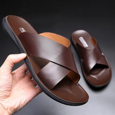 Mens Sandals Slippers Genuine Leather Luxury Brand Fashion  New Mens Flat Shoes Casual Non-Slip Beach Sandals Zapatos Hombre