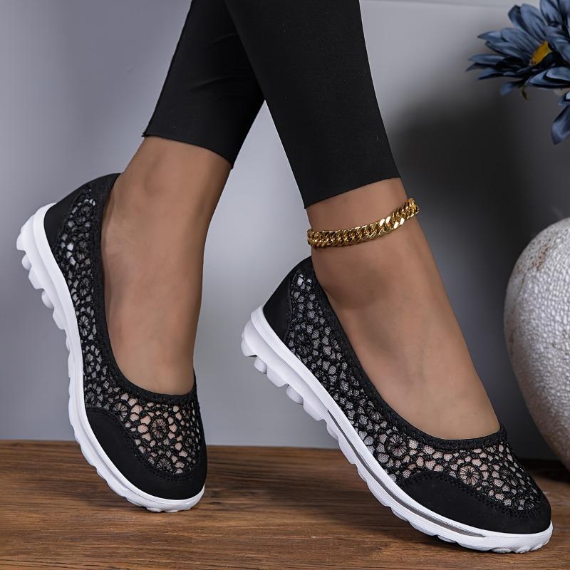 Women's Shoes Summer Lace Breathable Casual Flat Bottom One Foot Stirrups Middle-aged and Elderly Mom Shoes
