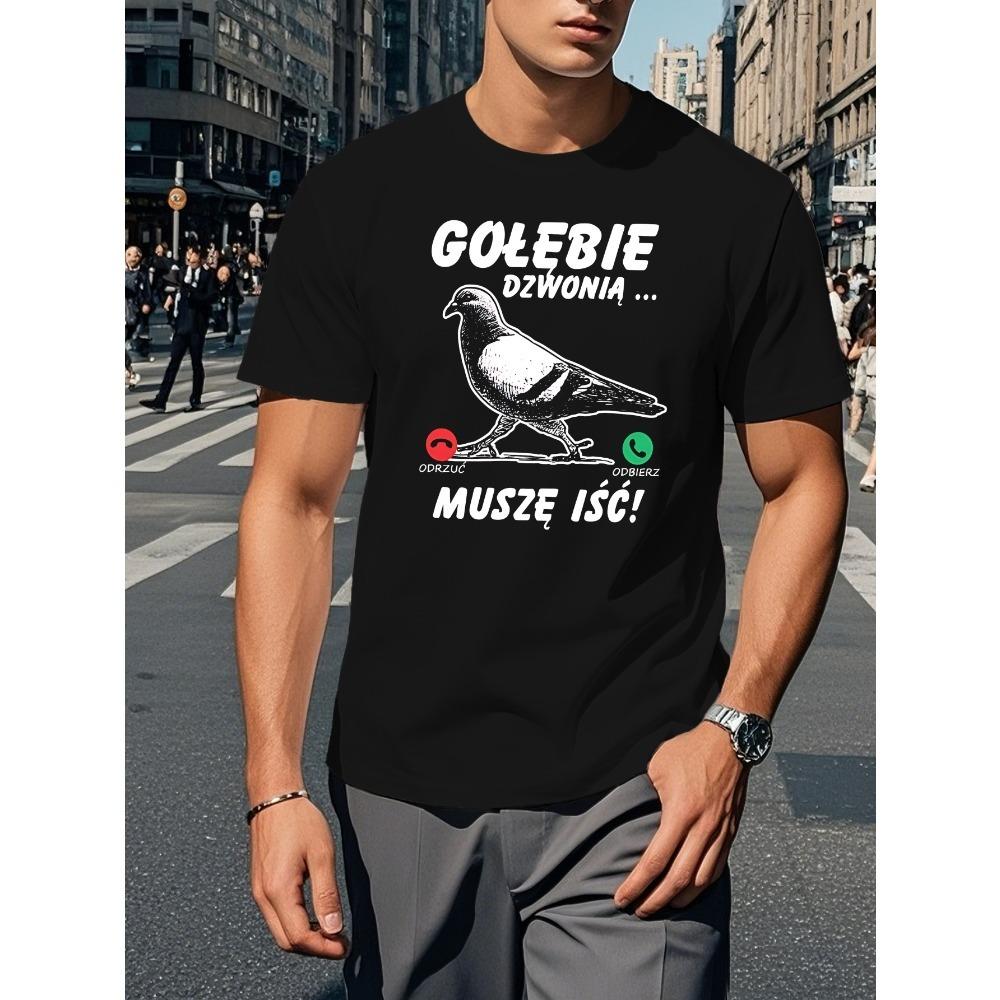 

European sizes Fun Polish Men s Graphic Short Sleeve T-Shirt - Humorous Polish Text & Pigeon Design, Lightweight Summer Casual Tee, Machine Washable 4XL чорний